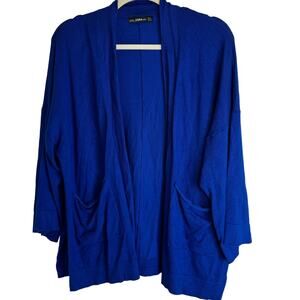 Zara Knit Royal Blue Open Front Cardigan Career Office Size Medium with Pockets